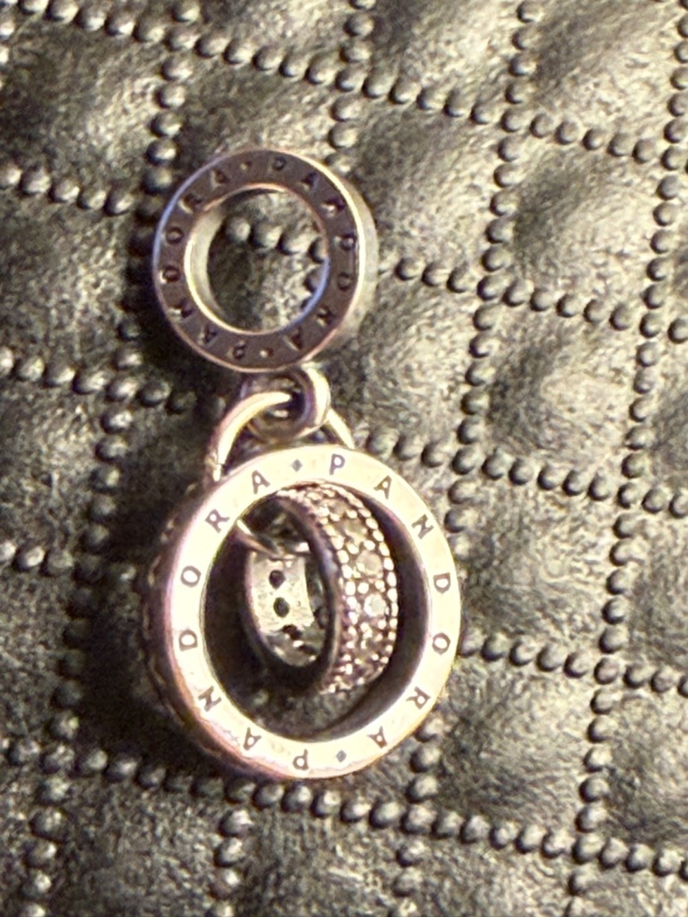Pandora Silver Double Ring Pave Dangle Charm
